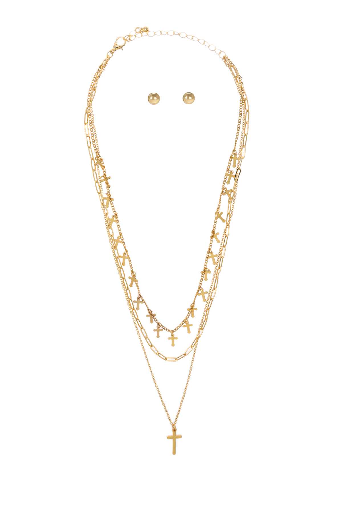 Cross Charm Chain Layered Necklace