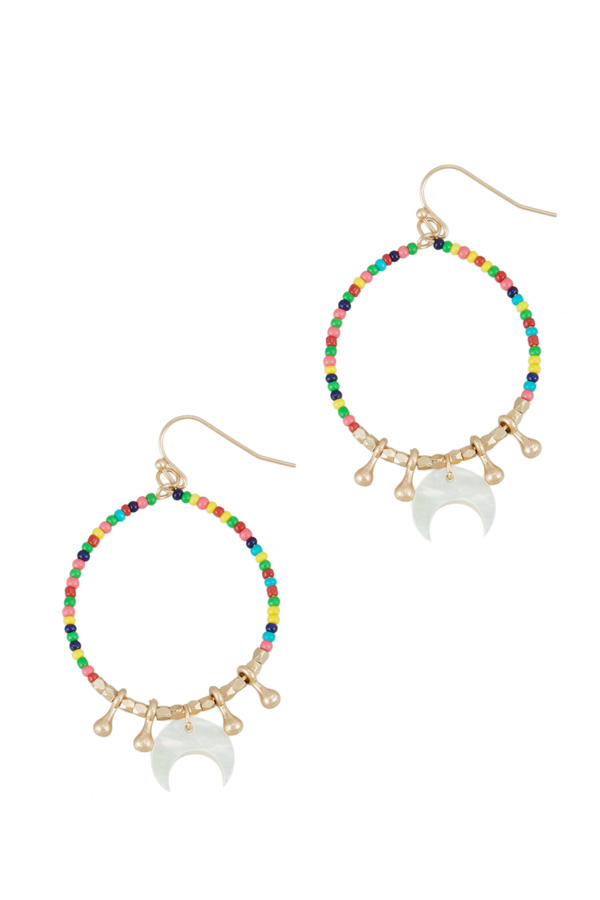 Beads with Crescent Moon Earring
