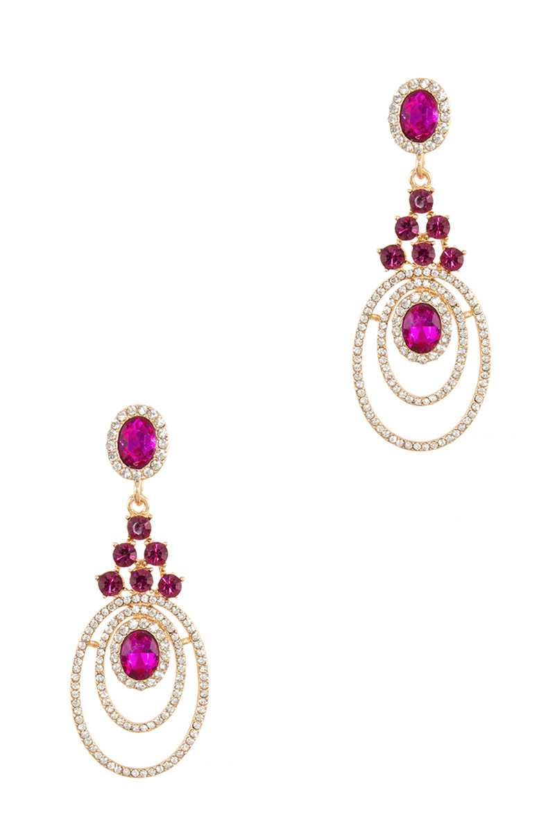 Layered Oval Charm Crystal Earring