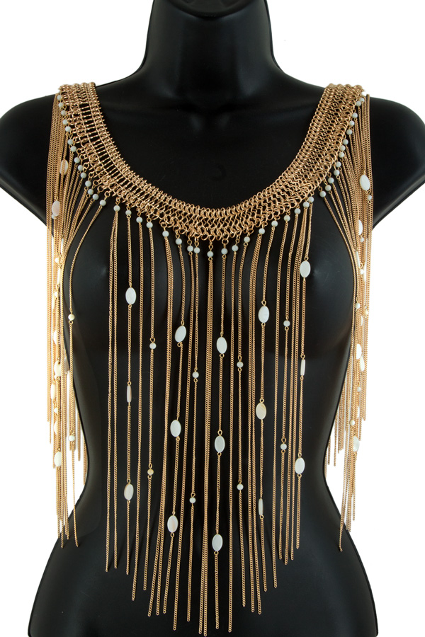 Bohemian chain fringe with beads necklace