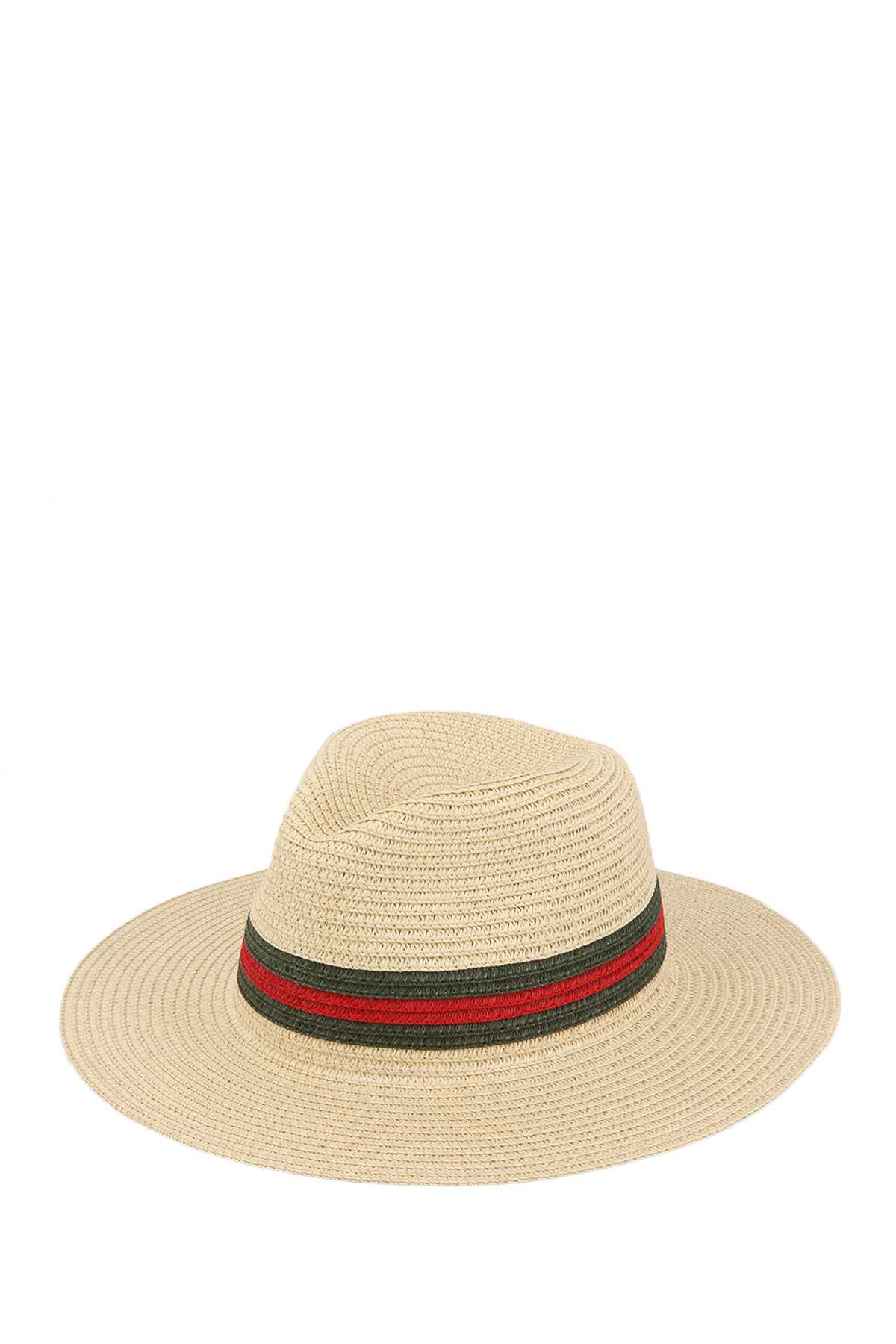 GREEN AND RED ACCENT STRAW FEDORA HAT