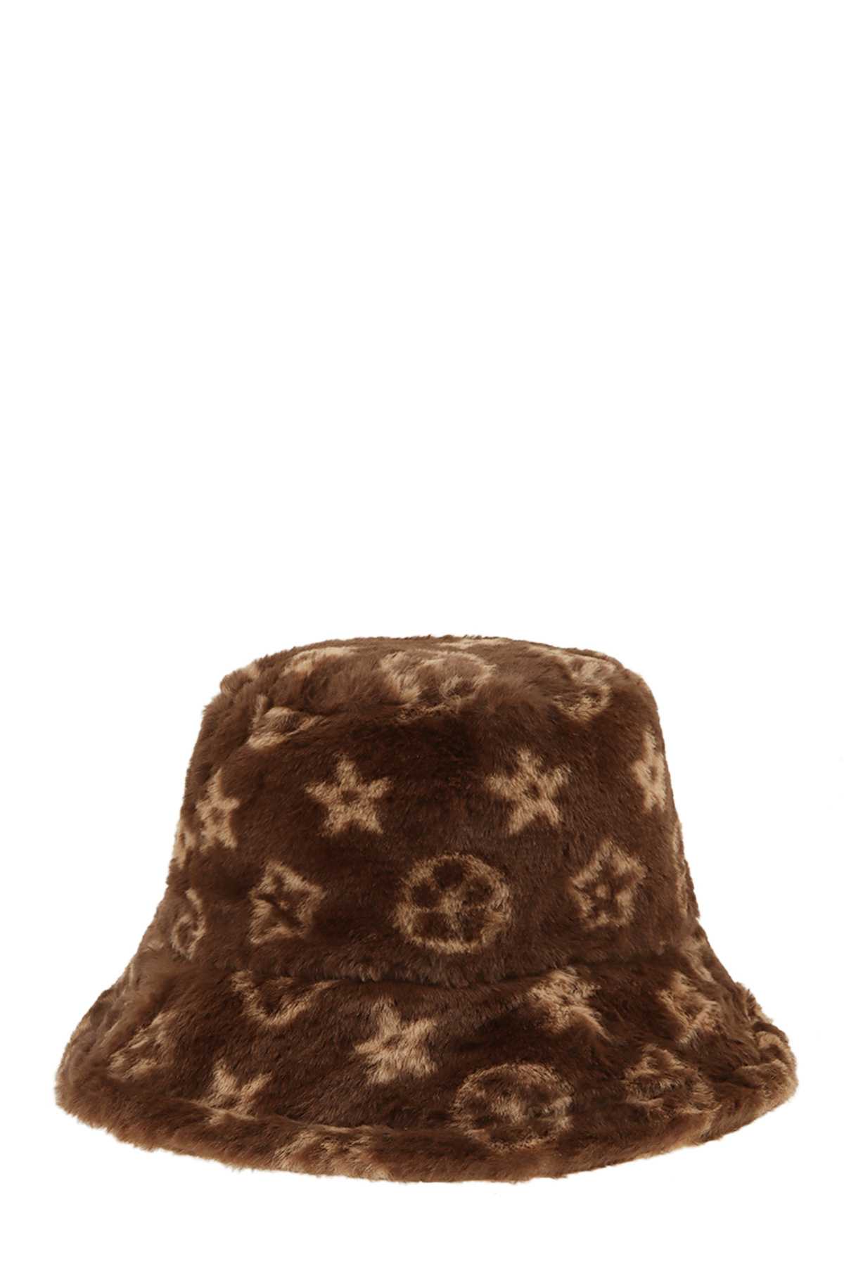 Pattern Print Fur Bucket Hat