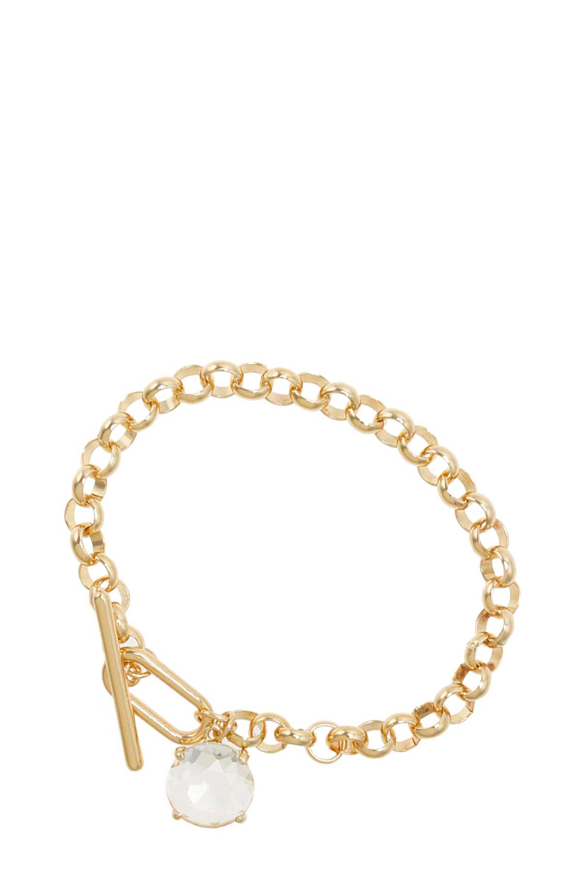Rollo Chain Toggle Bracelet with Round Crystal Accent