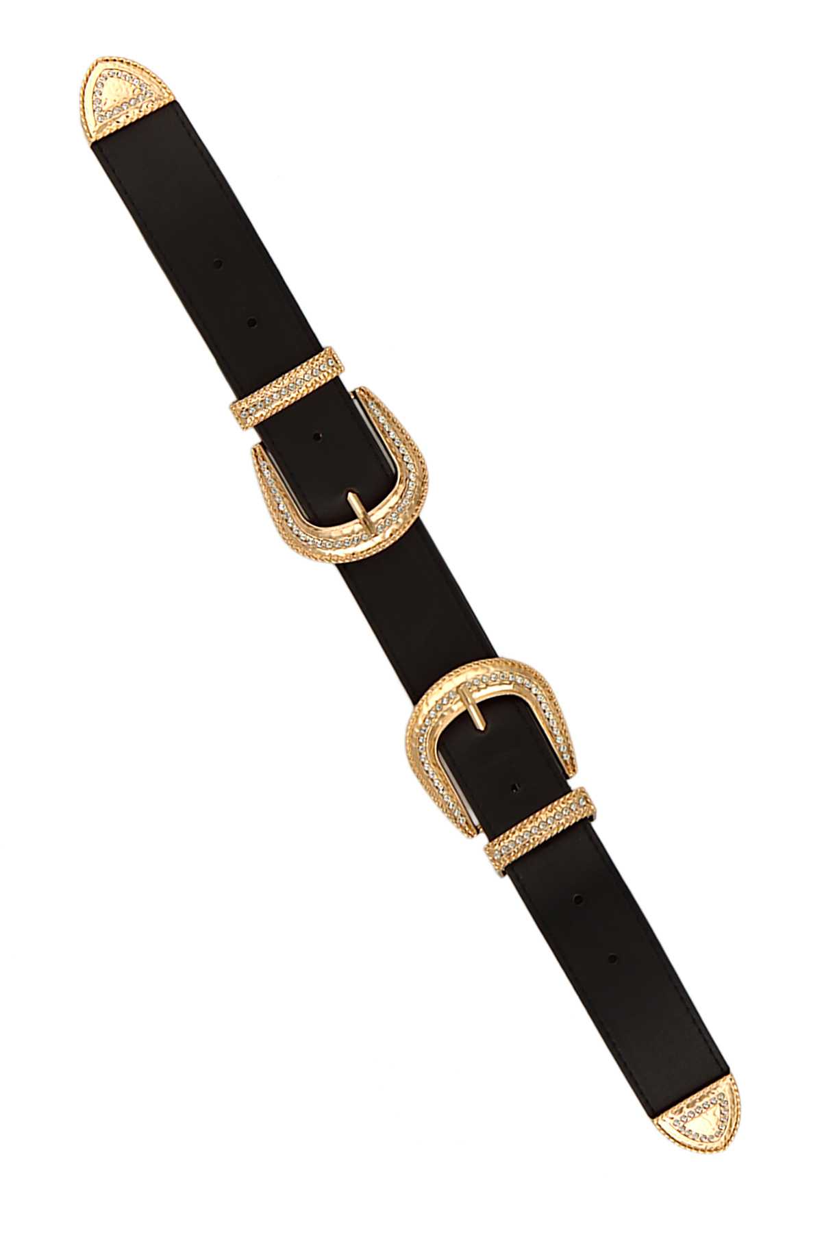 Textured Double Buckle with Rhinestone Belt