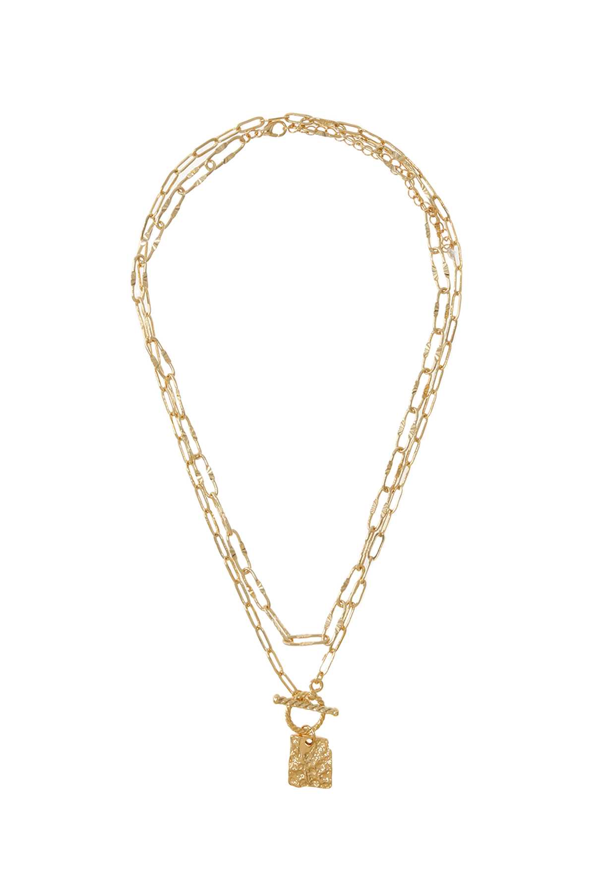 TEXTURED SLAB TOGGLE CHAIN DOUBLE LAYER NECKLACE JPG