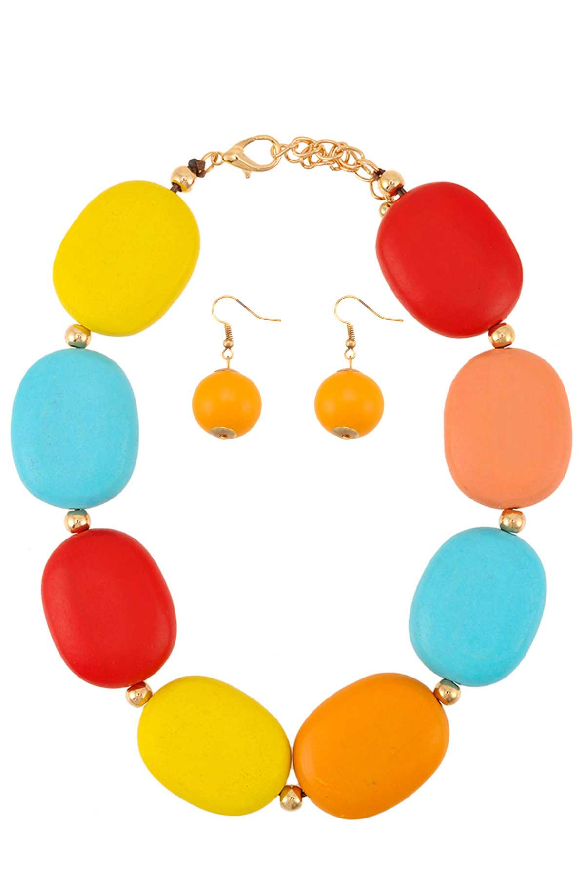 Multiple Colorful Wooden Necklace Set