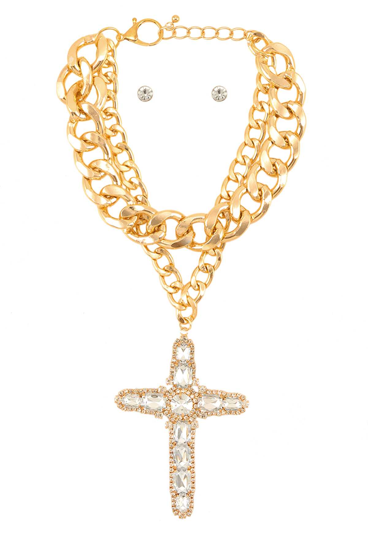 Big Crystal Cross Pendant Necklace Set
