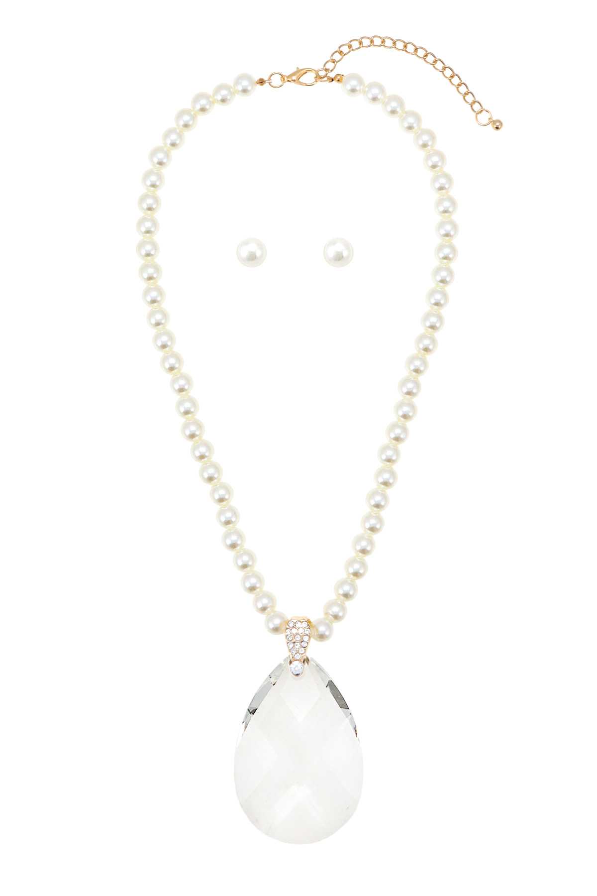 Big Teardrop Crystal Pendant Pearl Necklace
