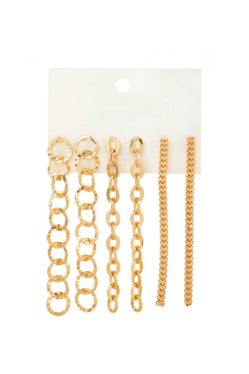 3 Pairs Various Chain Drop Earring Set