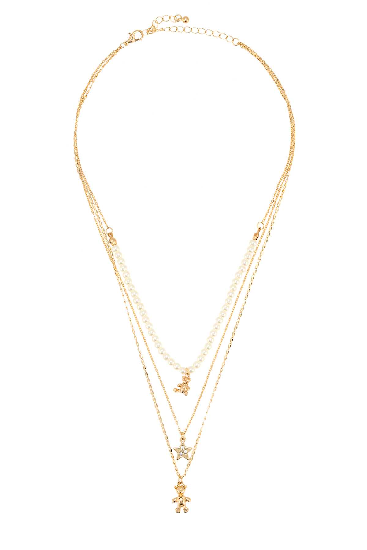 Bear and Star Pendent Triple Layer Necklace