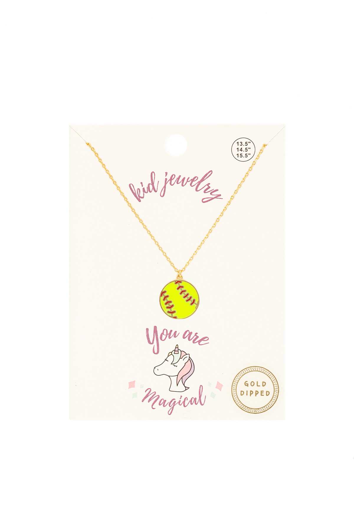 KIDS Yellow Baseball Pendant Necklace