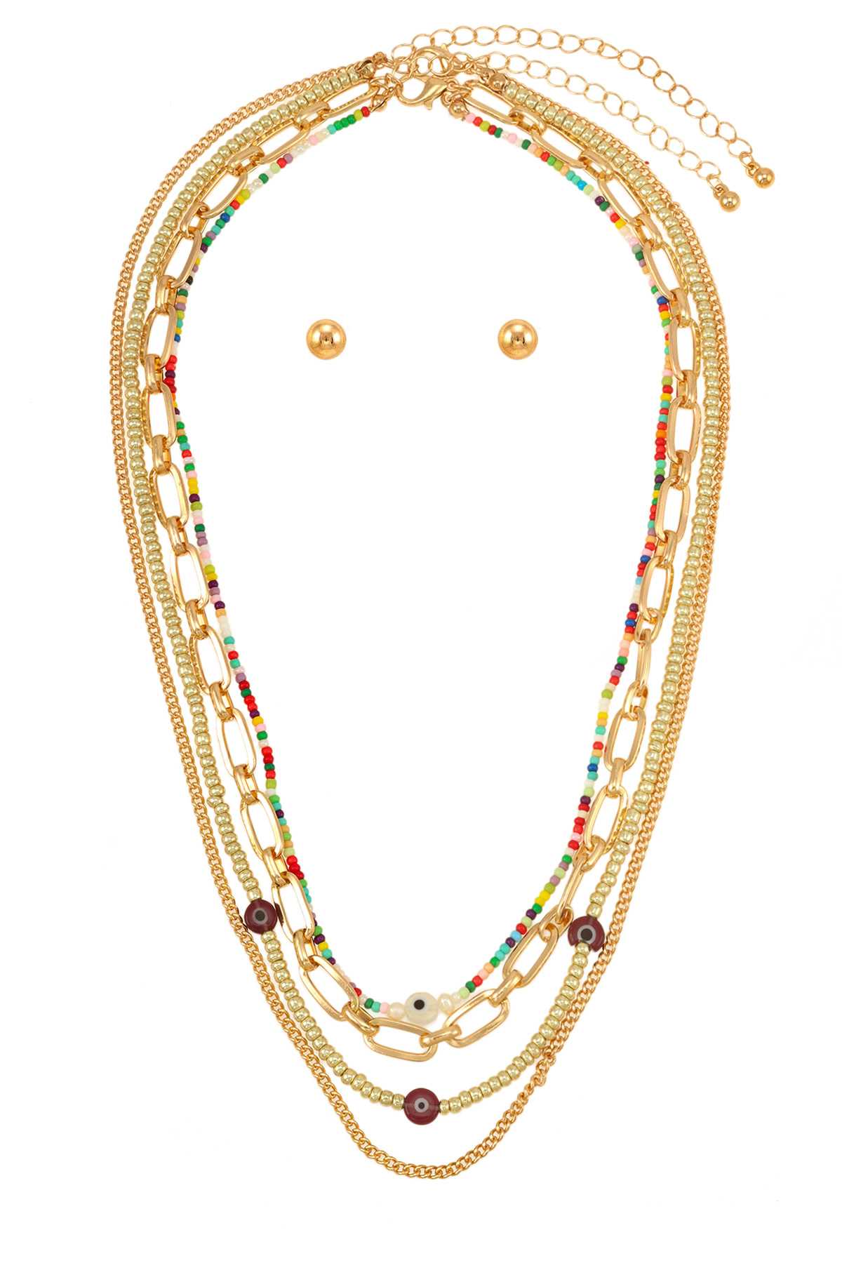 Multiple Beads and Chain Layered Necklace