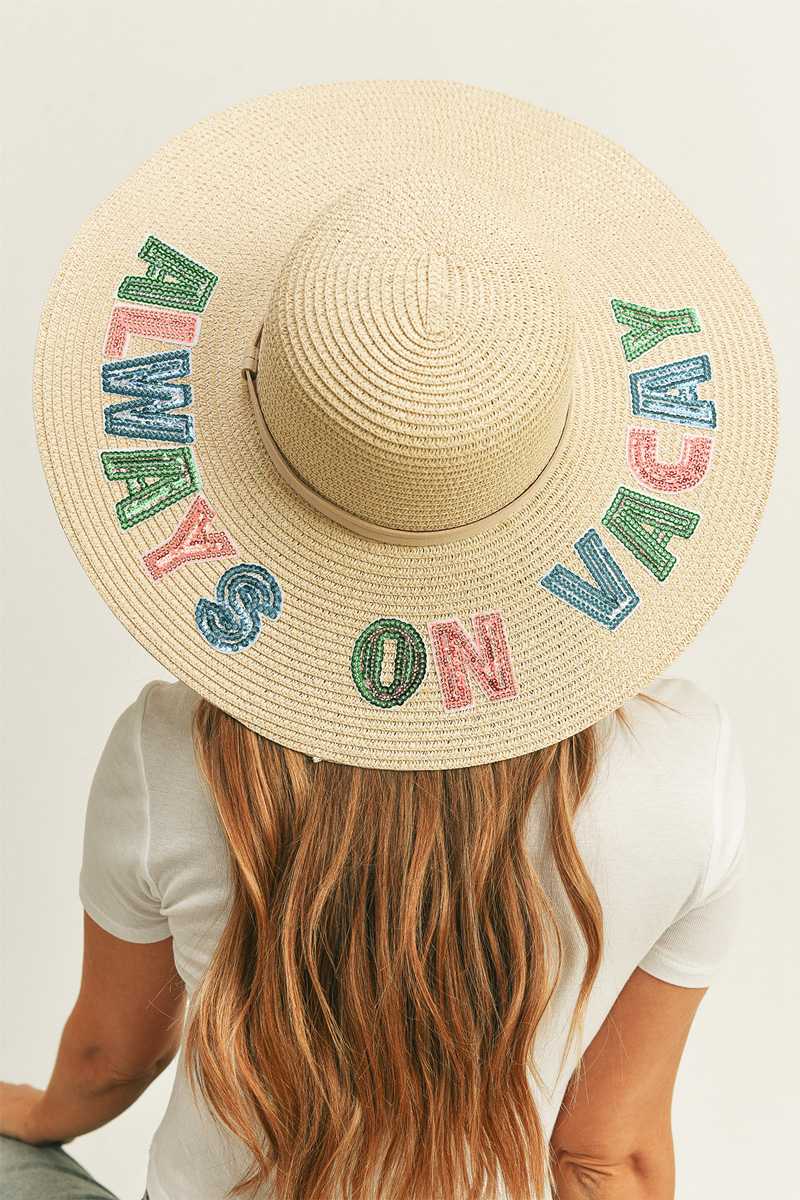 Sequin Letter ALWAYS ON VACAY Floppy Hat