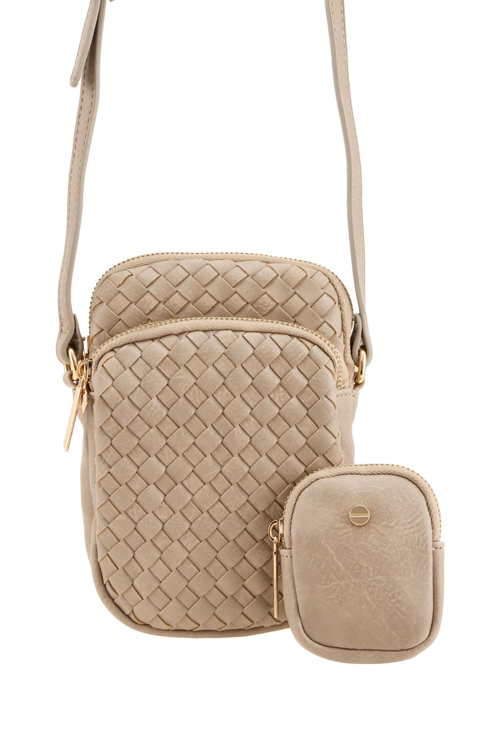PU Tiered Crossbody Bag with Small Pouch