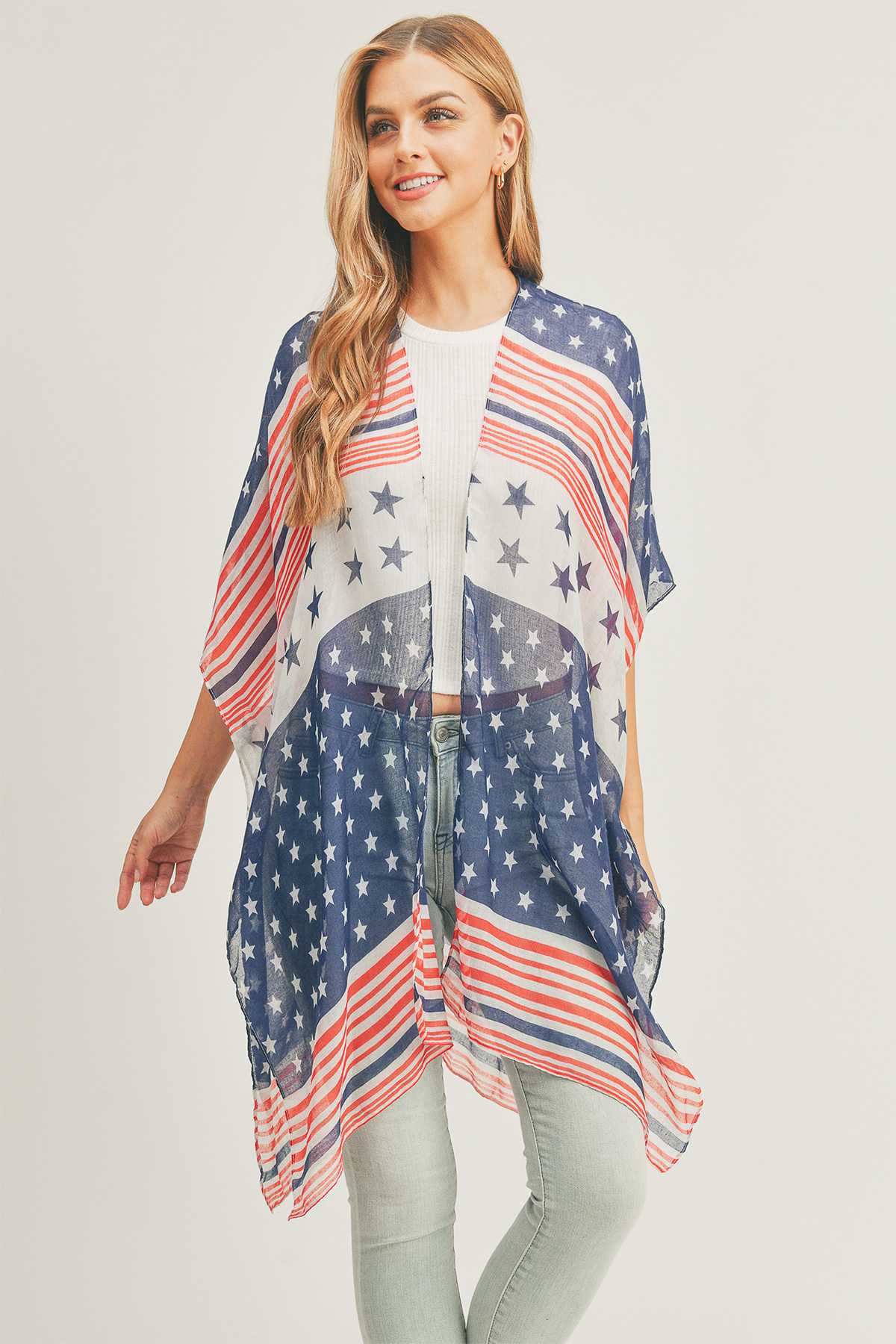 Multi Striped American Flag Kimono