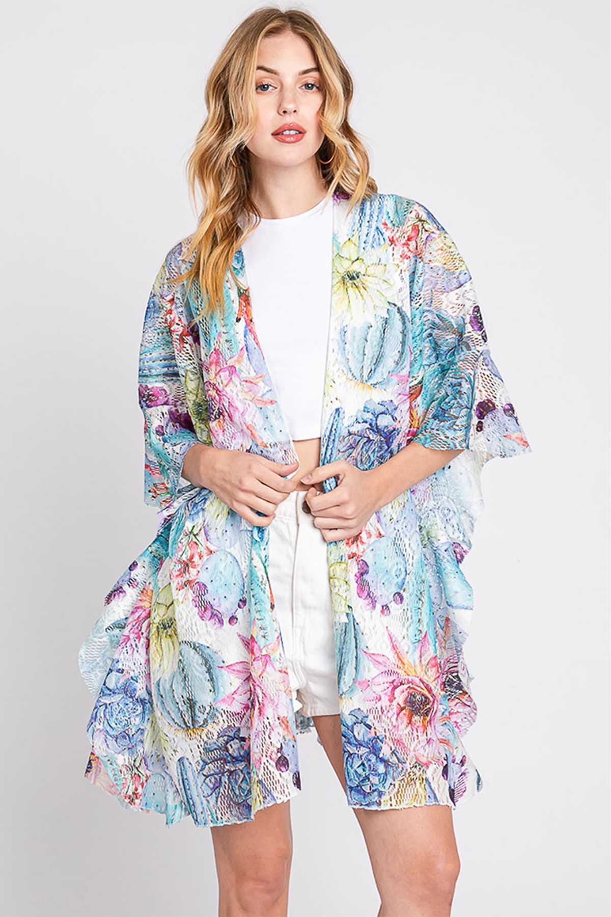 Ruffle Lined Cactus Print Cover Up