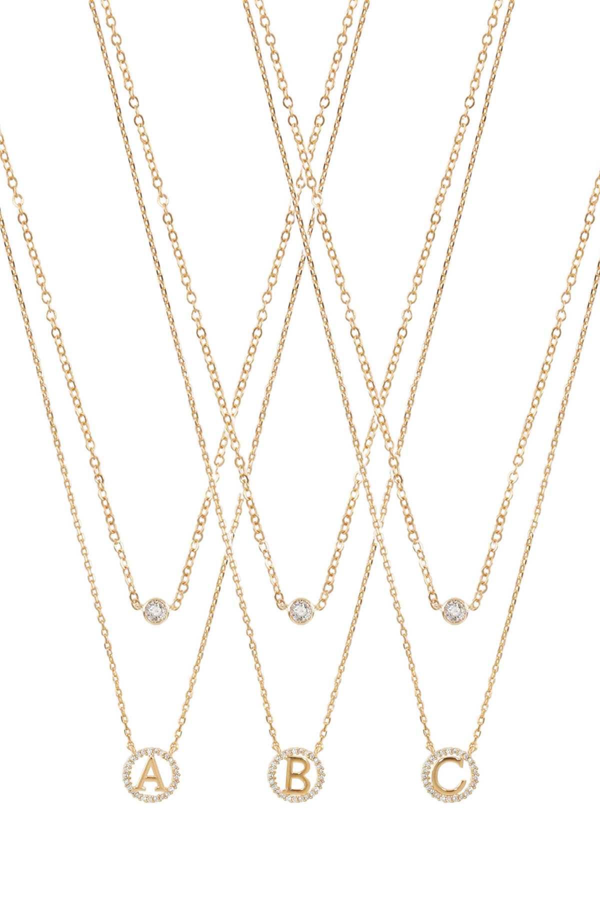 Initial with Cubic Circle Pendant Chain Layered Necklace