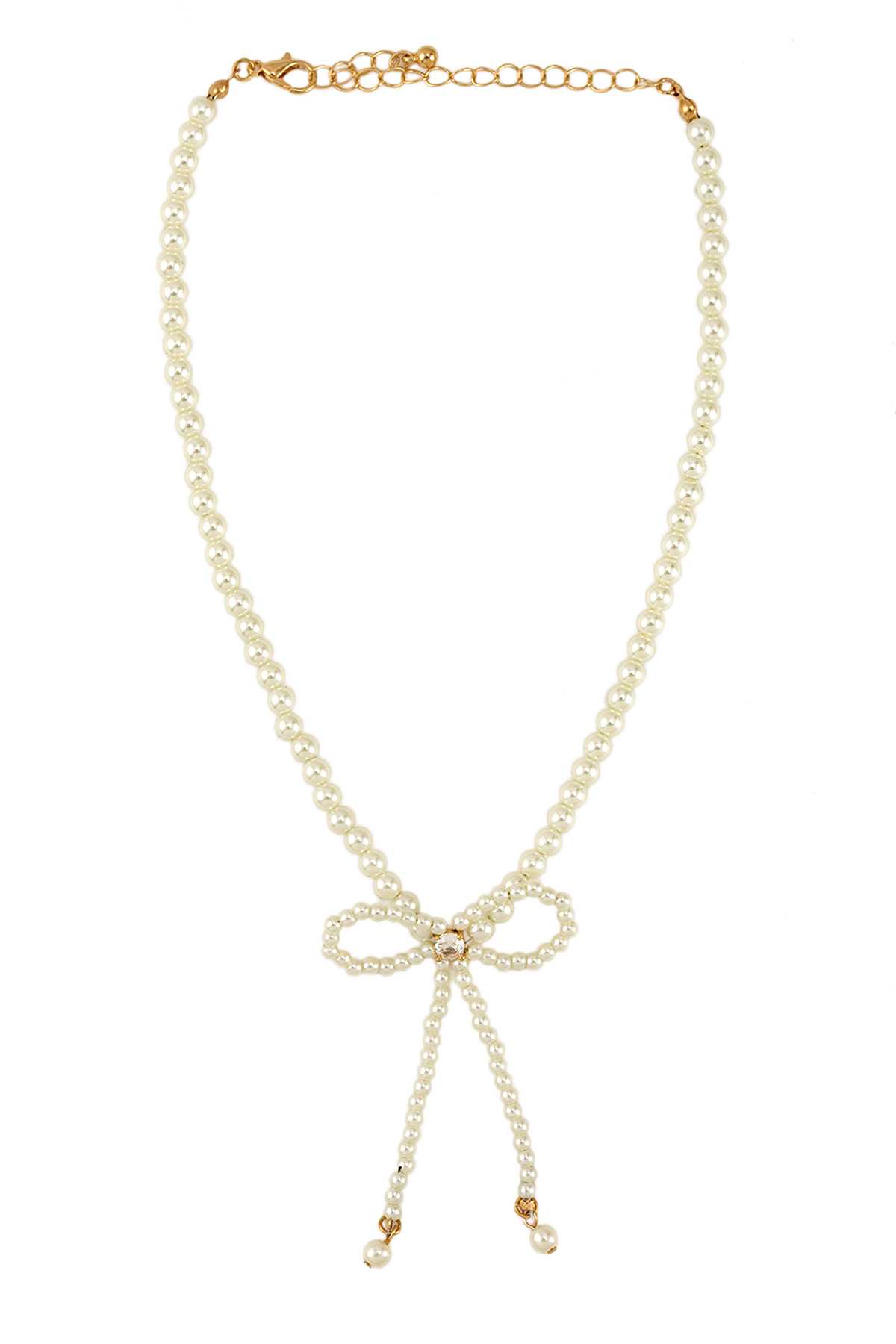 Pearl Ribbon Shape Cubic Charm Necklace