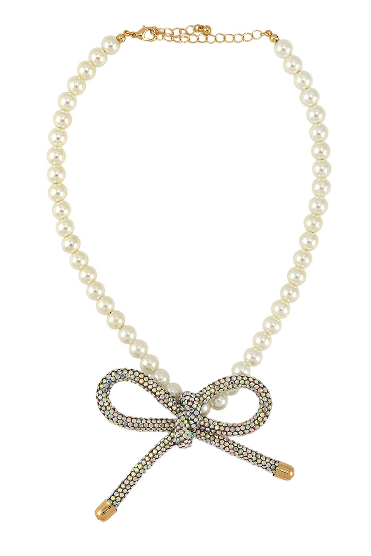 Rhinestone Ribbon and Pearl Necklace