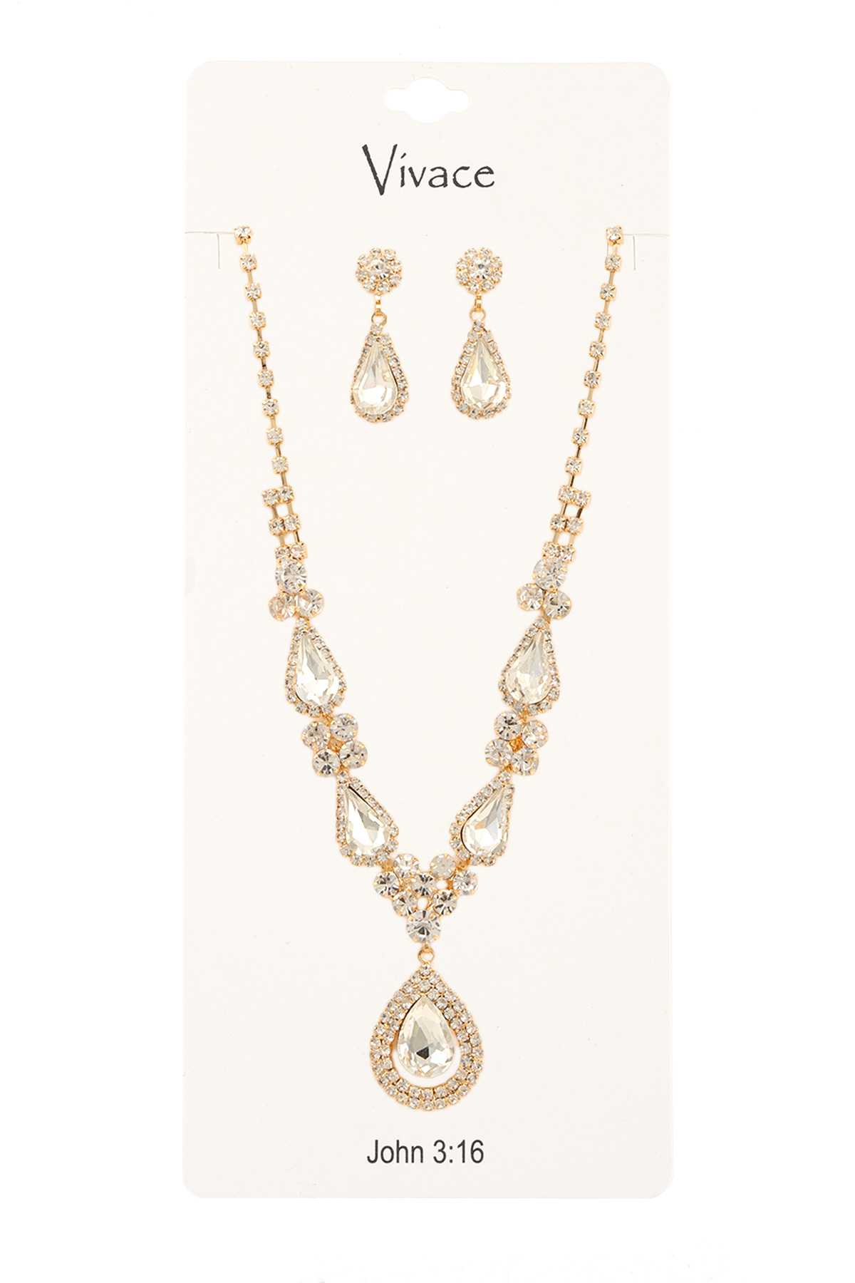 Rhinestone Necklace Set with Teardrop Charm