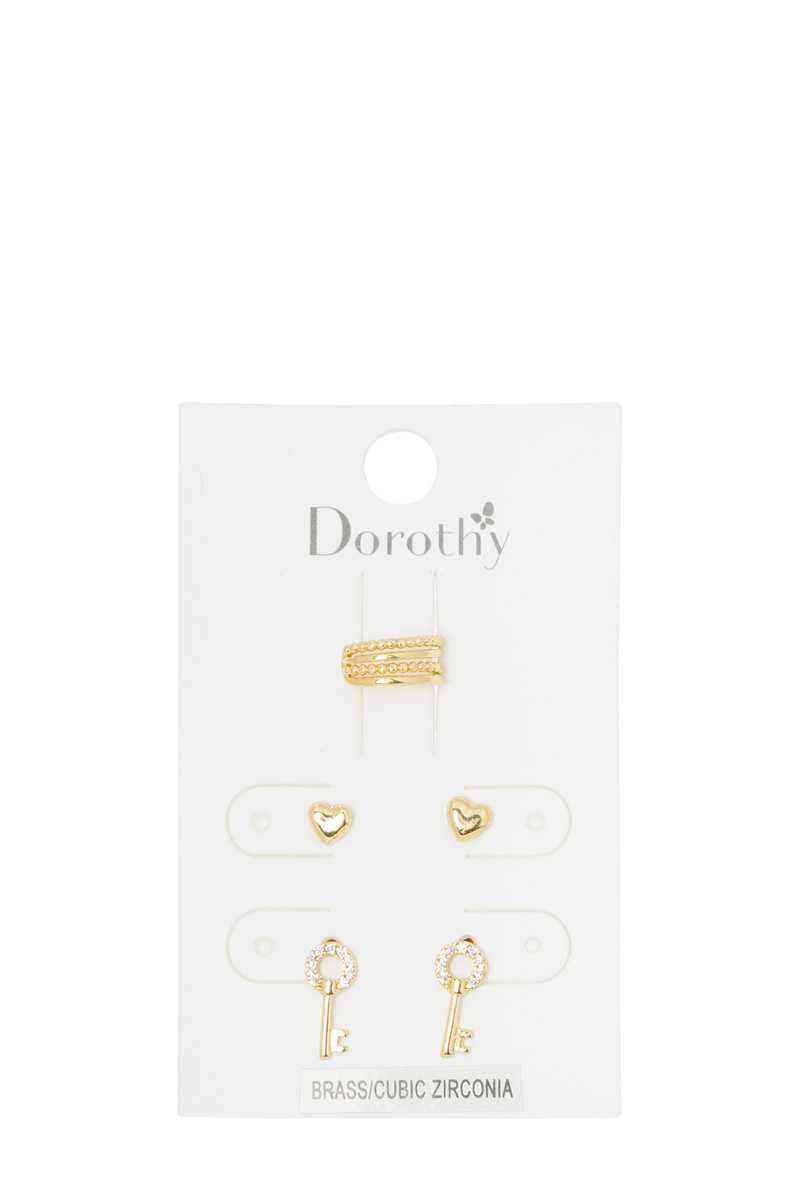Textured Cuff and Heart Stud Earring Set