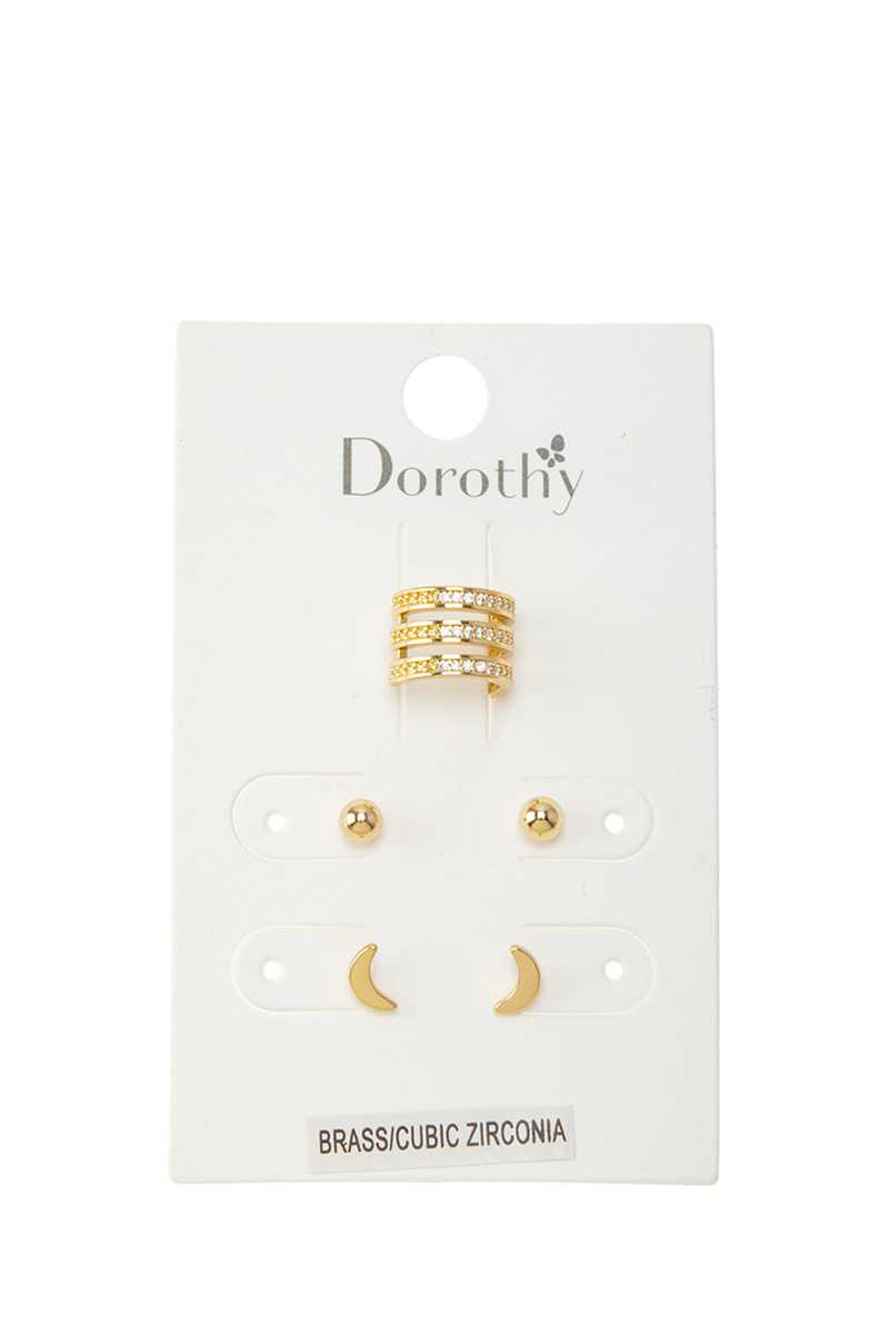 Cubic Ear Cuff and Crescent Earring Set