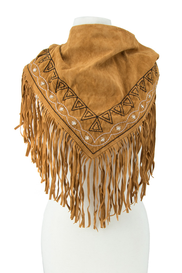 AZTEC EMBO FAUX SUEDE FRINGE SCARF