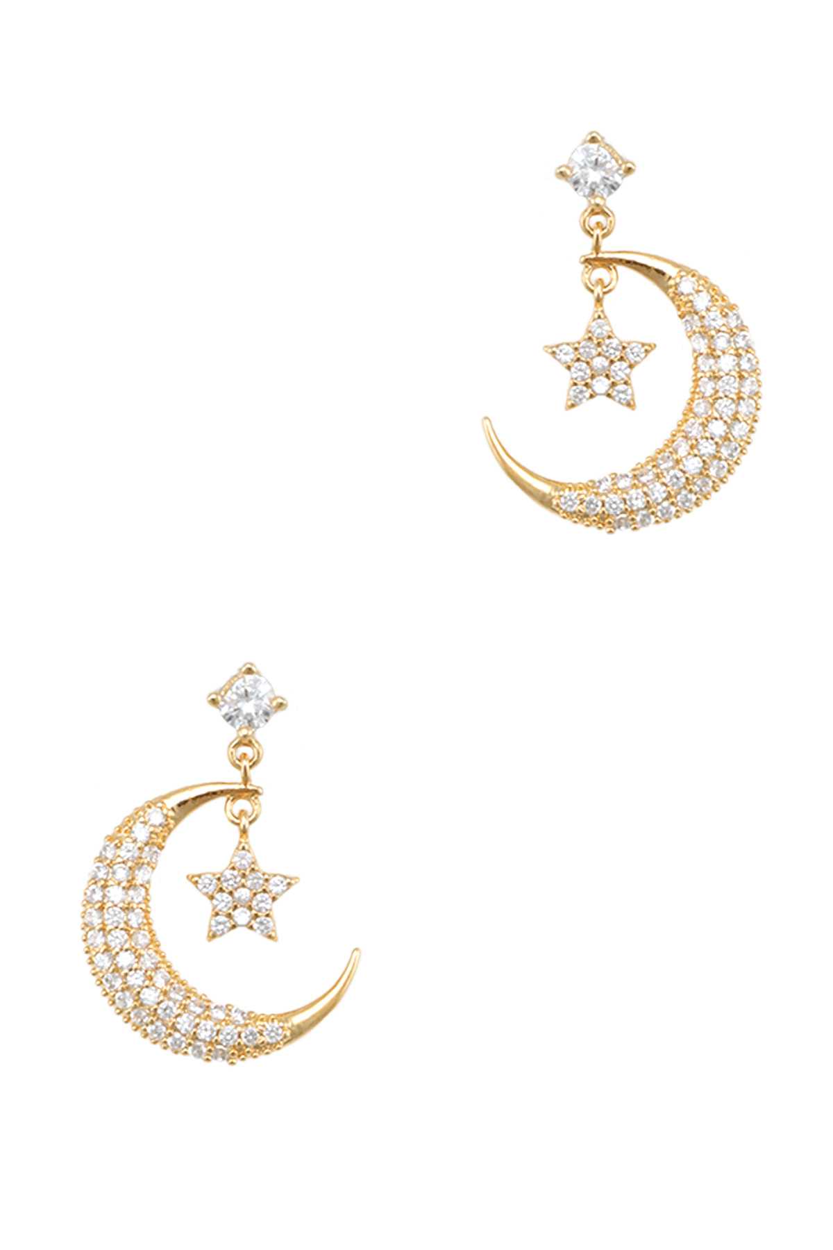 Gold Dipped Moon with Star Cubic Earring