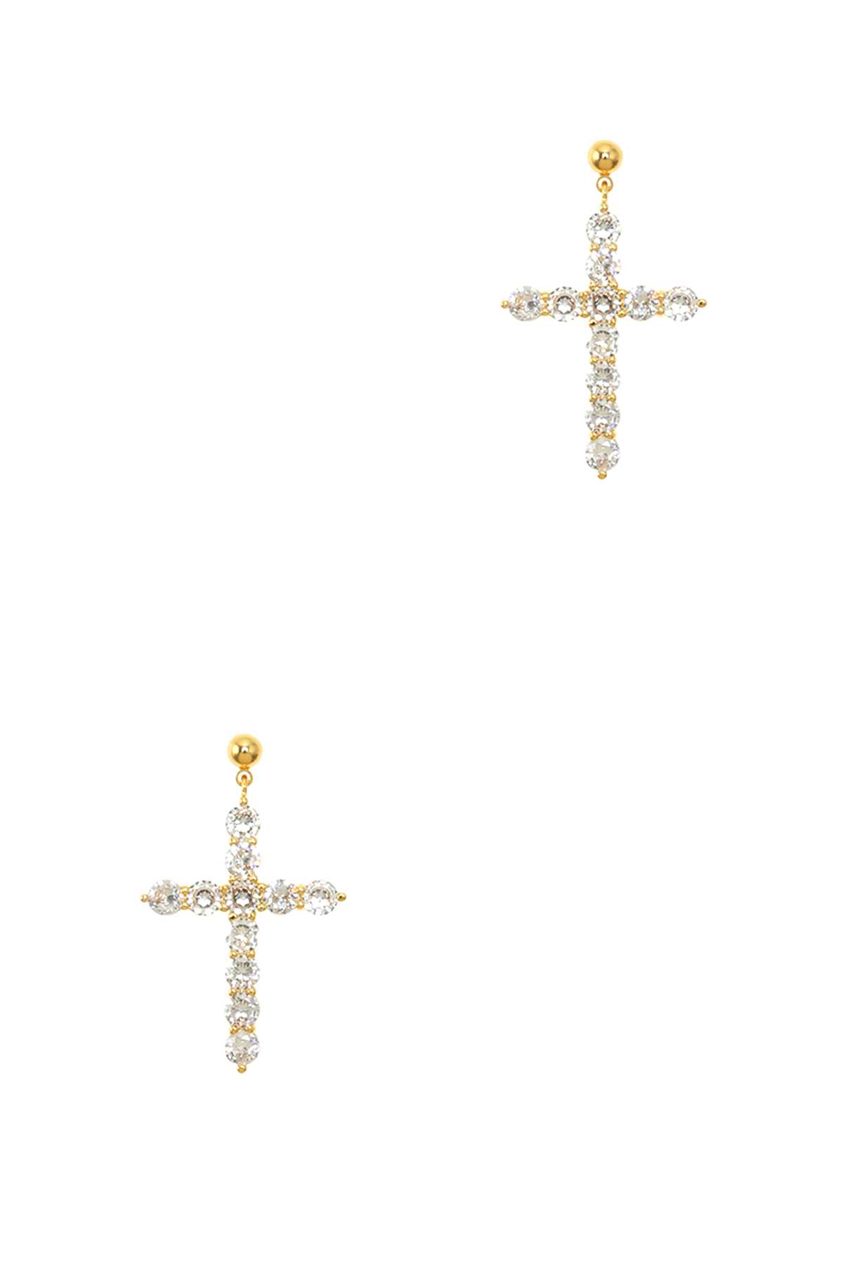 Gold Dipped Cubic Zirconia Rhinestone Cross Earring