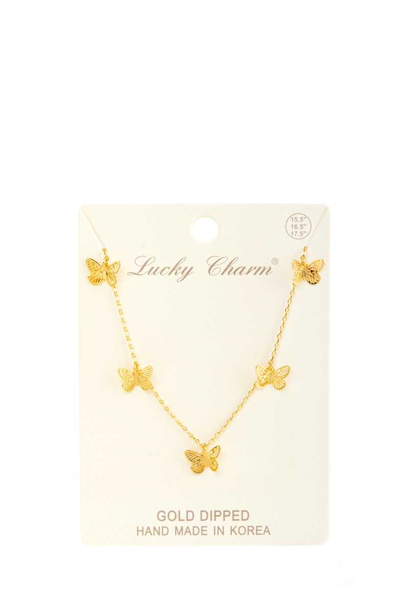 Gold Dipped 5 Butterfly Charm Necklace
