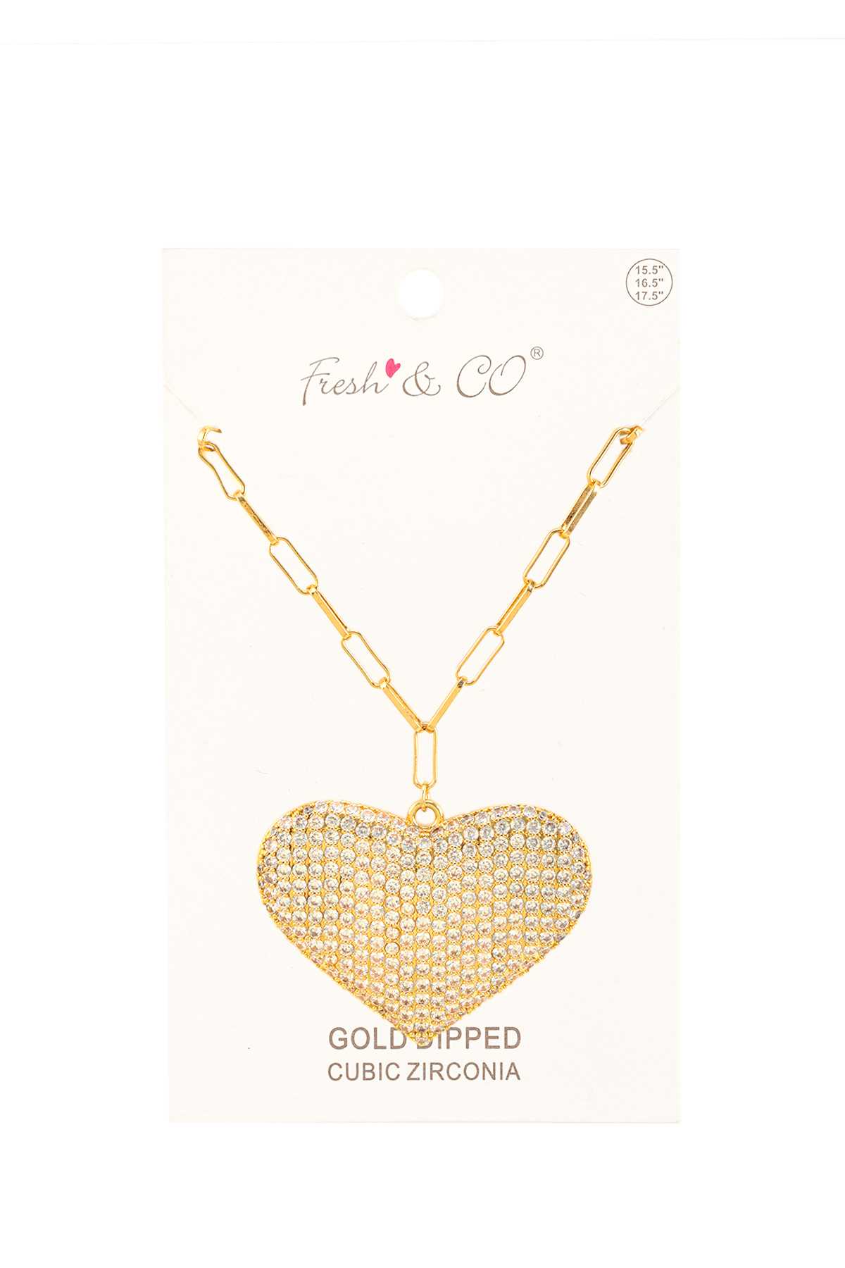 Full Rhinestone Heart Charm Gold Dipped Necklace
