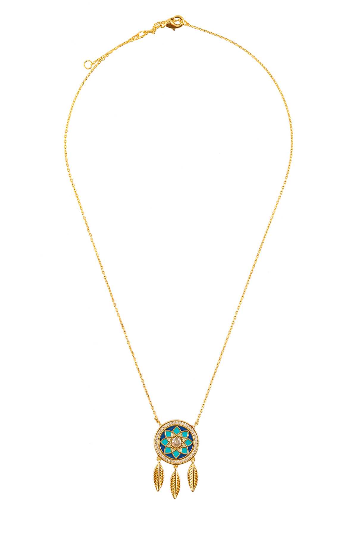 Gold Dipped Geometric with Feather Dangling Pendant Necklace