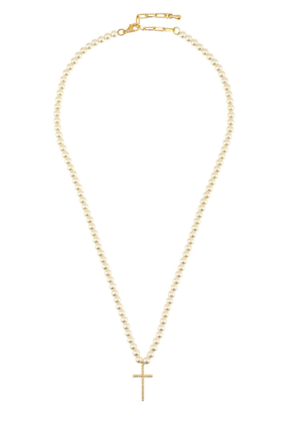 Gold Dipped Pearl Necklace with Cross Charm