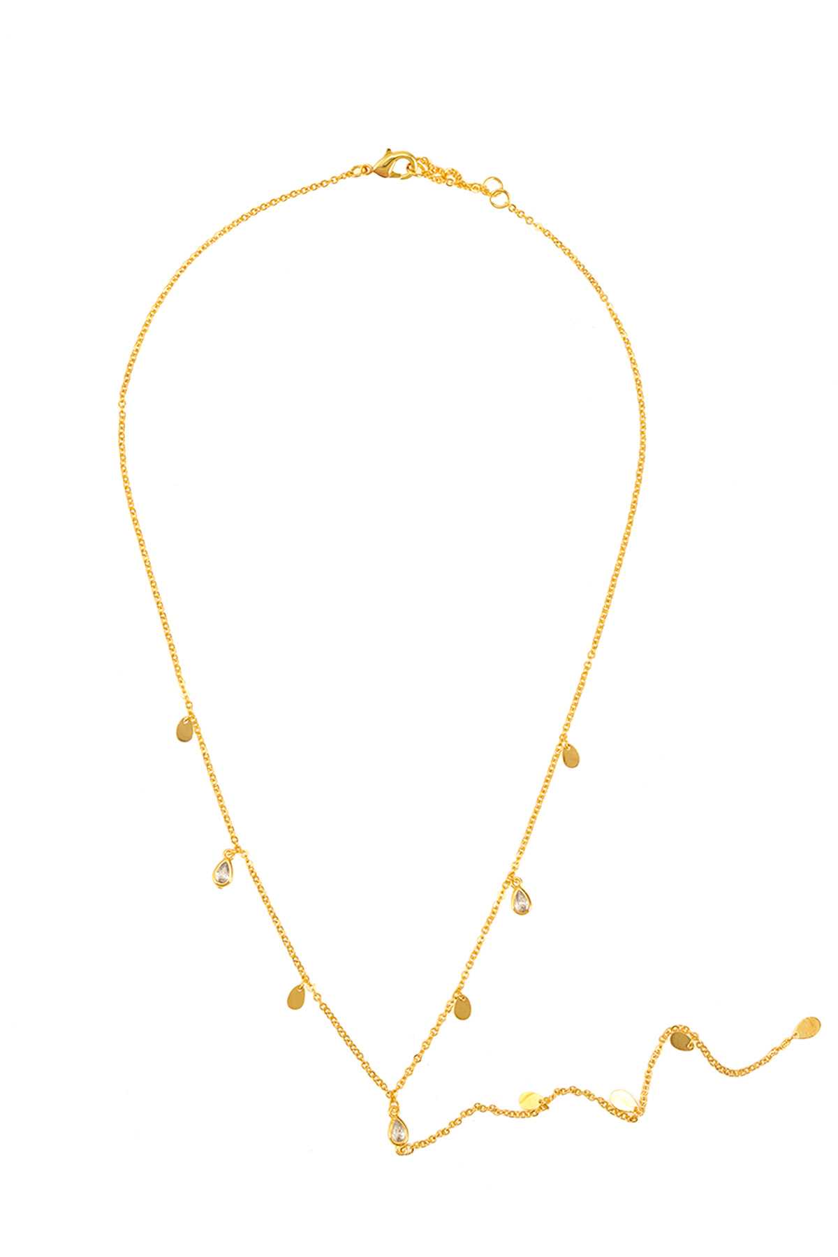 GOLD DIPPED SMALL TEAR CUBIC CHARM LARIAT NECKLACE