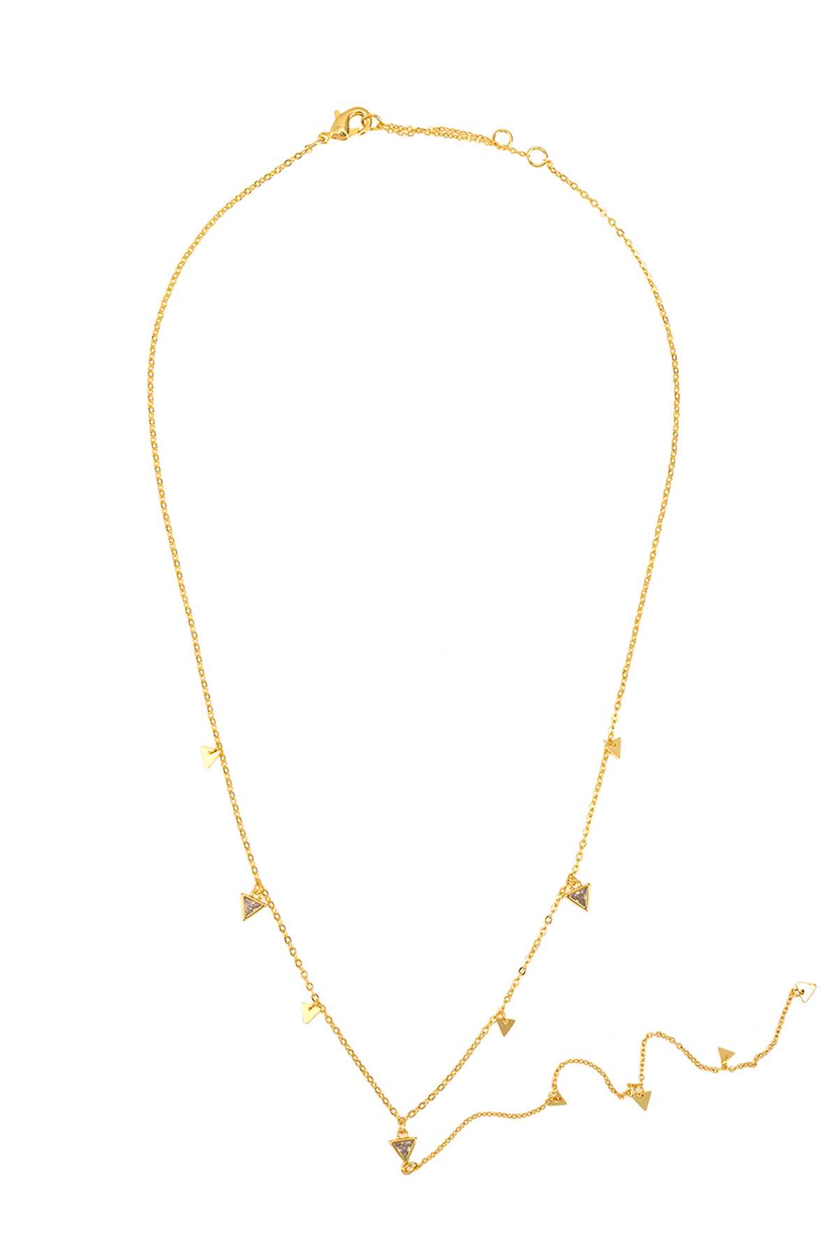 GOLD DIPPED SMALL TRIANGLE CUBIC CHARM LARIAT NECKLACE