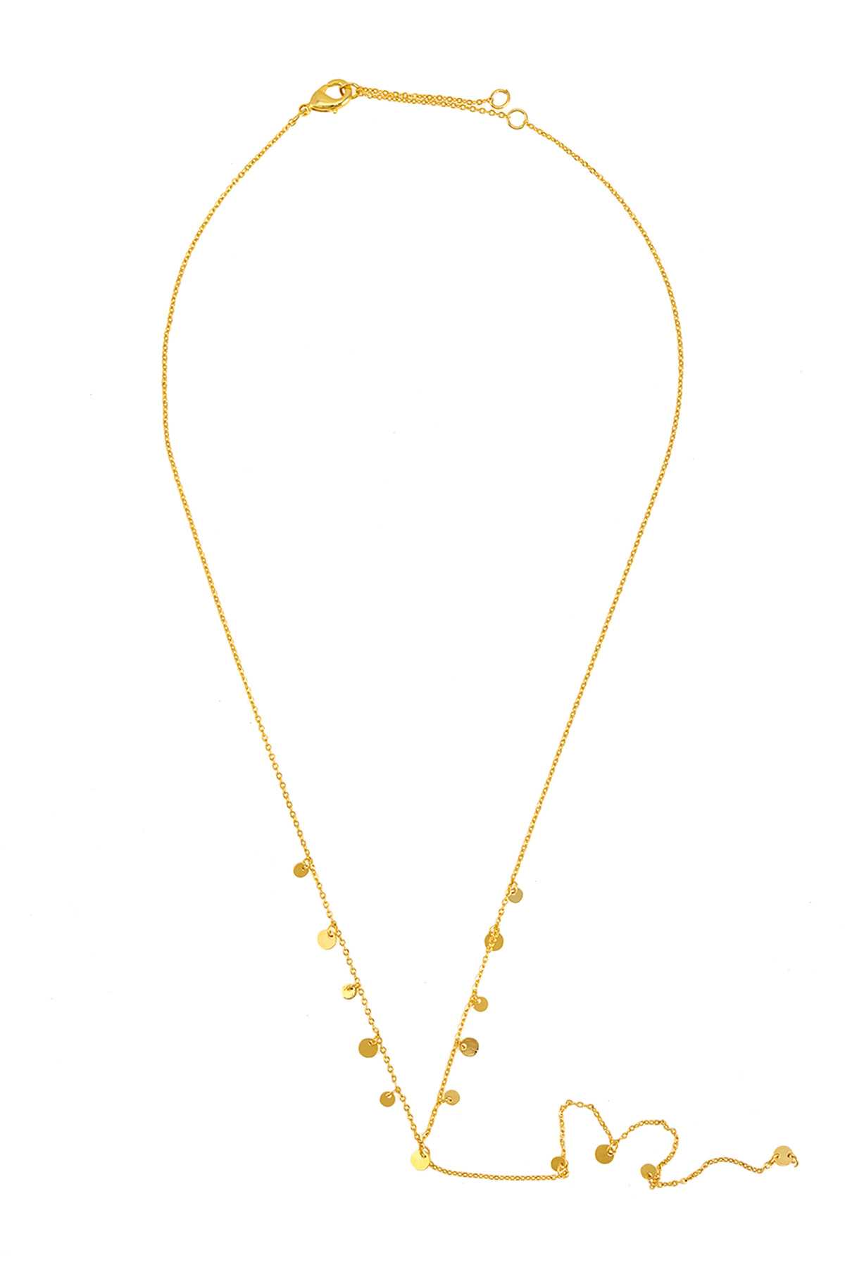 GOLD DIPPED SMALL CIRCLE CHARM LARIAT NECKLACE