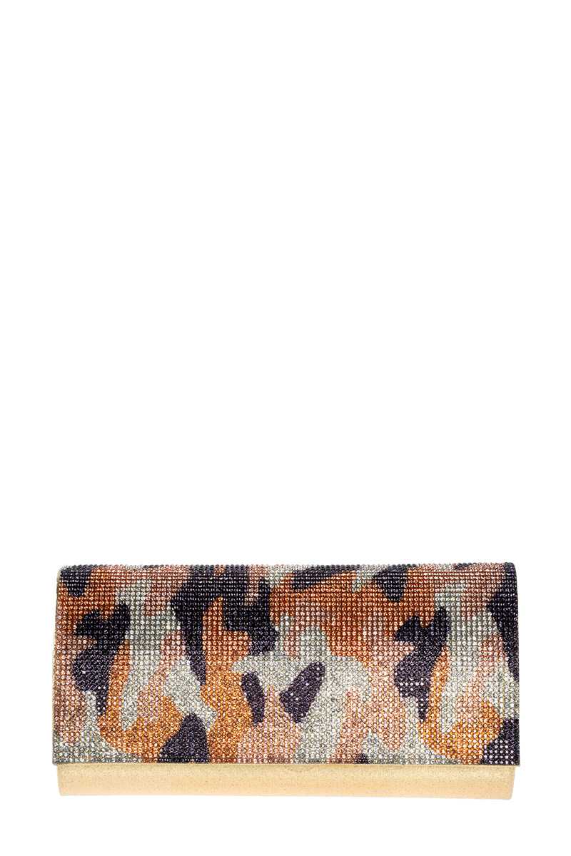 Leopard Rhinestone Pave Clutch and Crossbody Bag