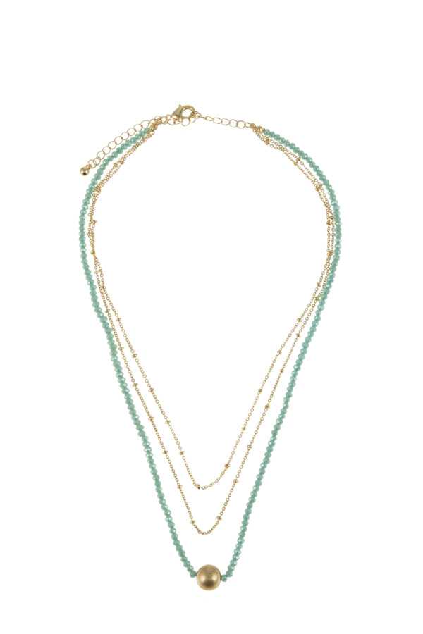 Gold Ball Accent Beads Necklace with Chain Layered