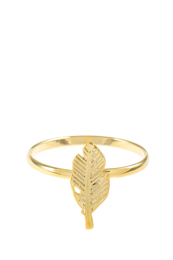 Engraved leaf charm delicate ring