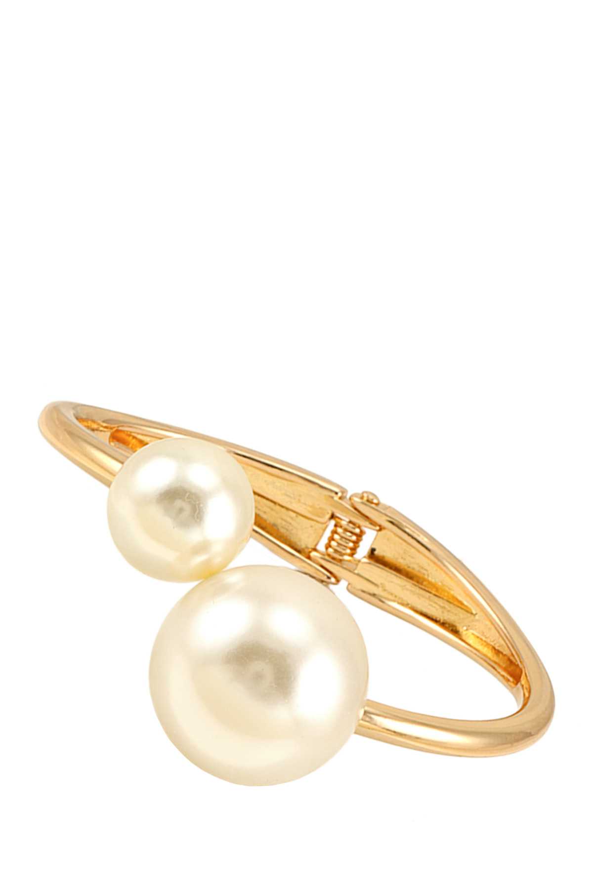 Two Pearl Accent Hinge Bracelet
