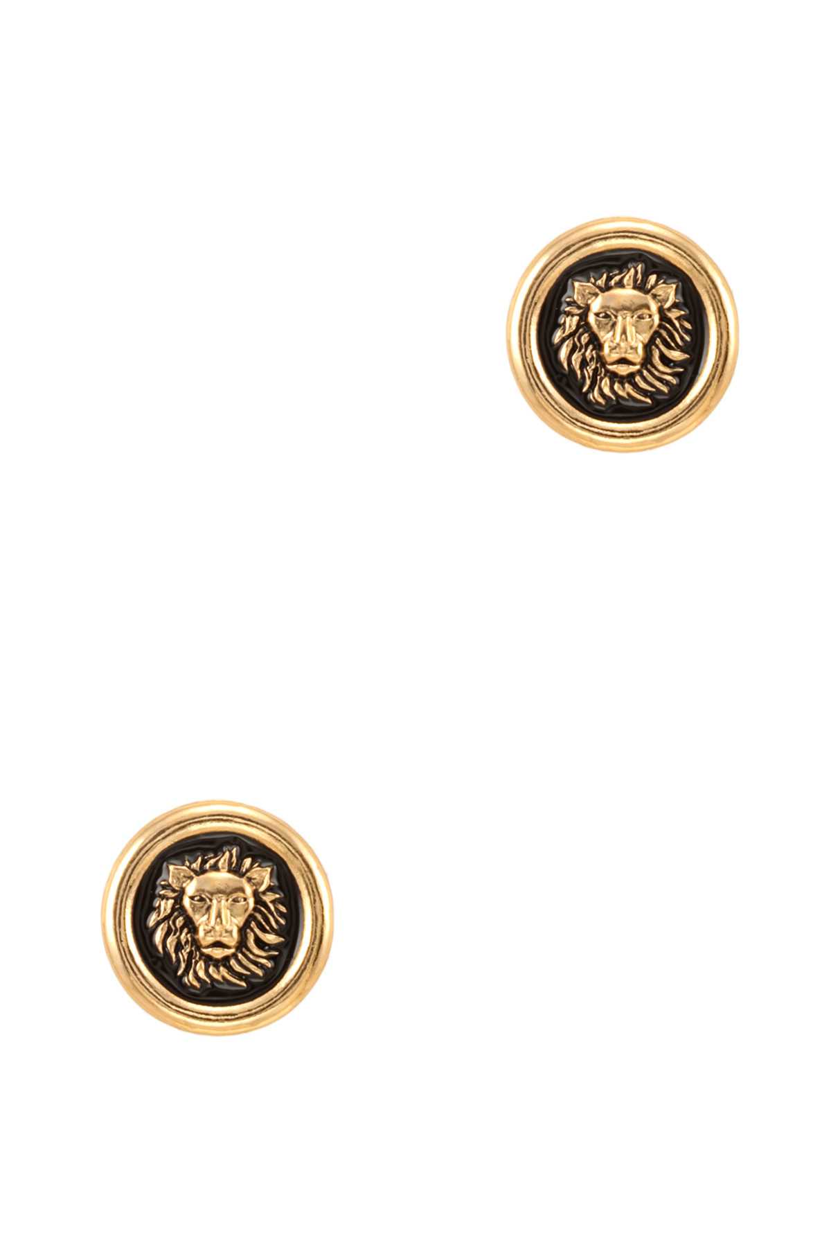 Lion Accent Round Metal Stud Earring