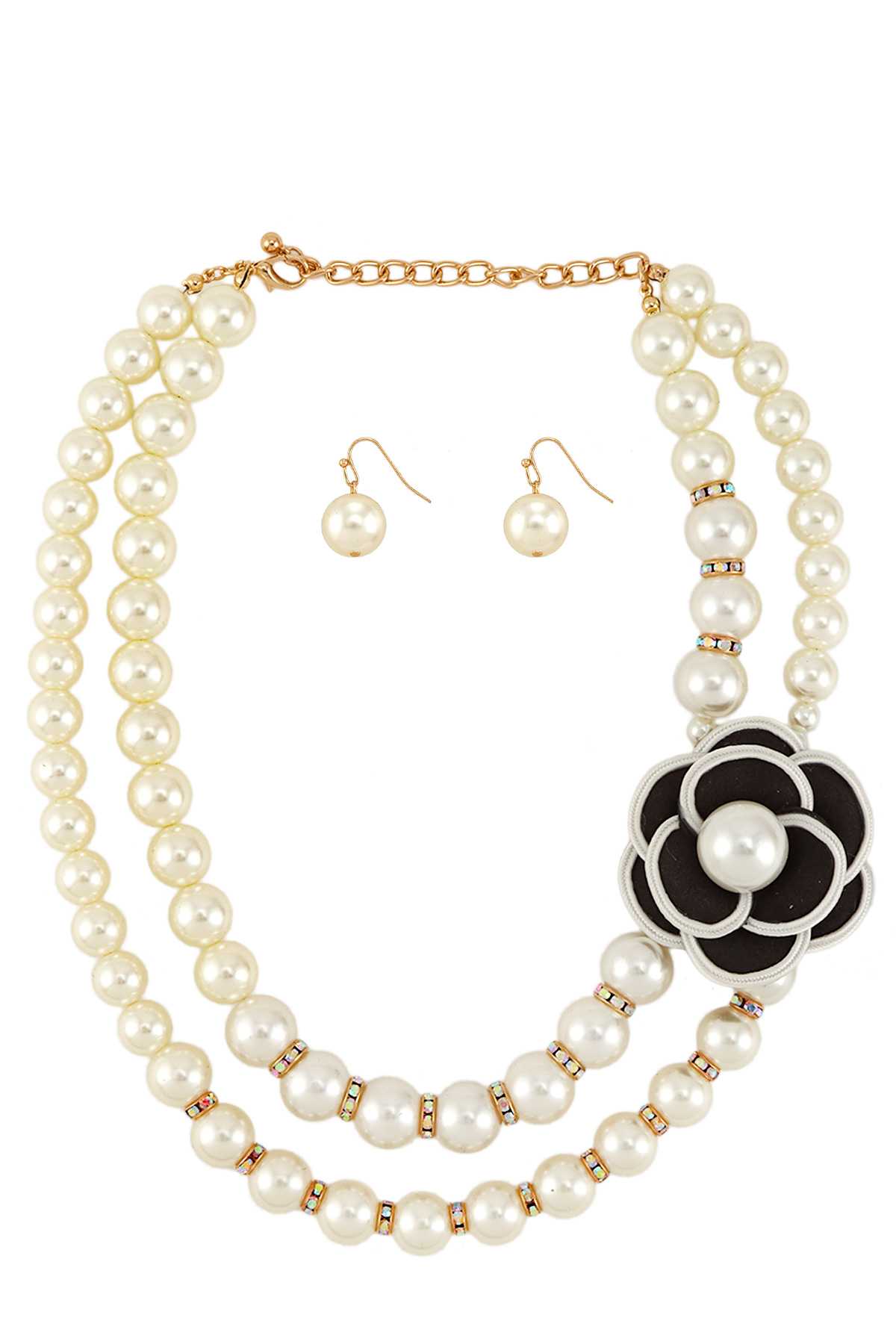 Pearl and Flower Charm Necklace Set