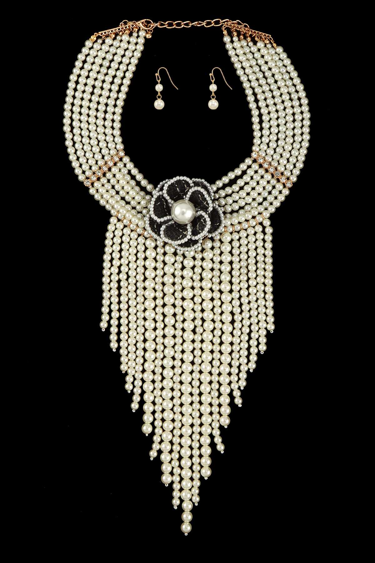 Pearl Drop Collar Necklace with Flower Attached