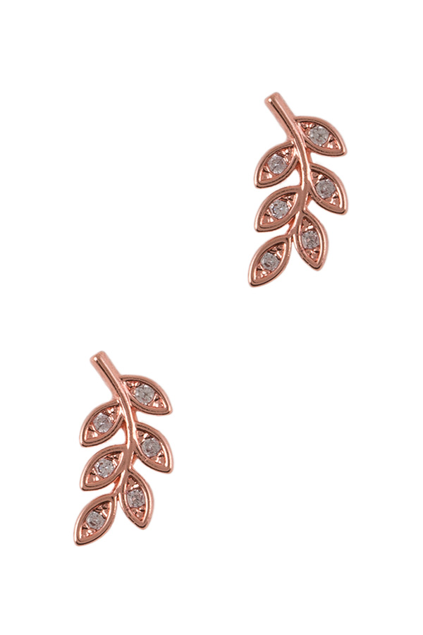 Crystal added metal leaf stud earrings