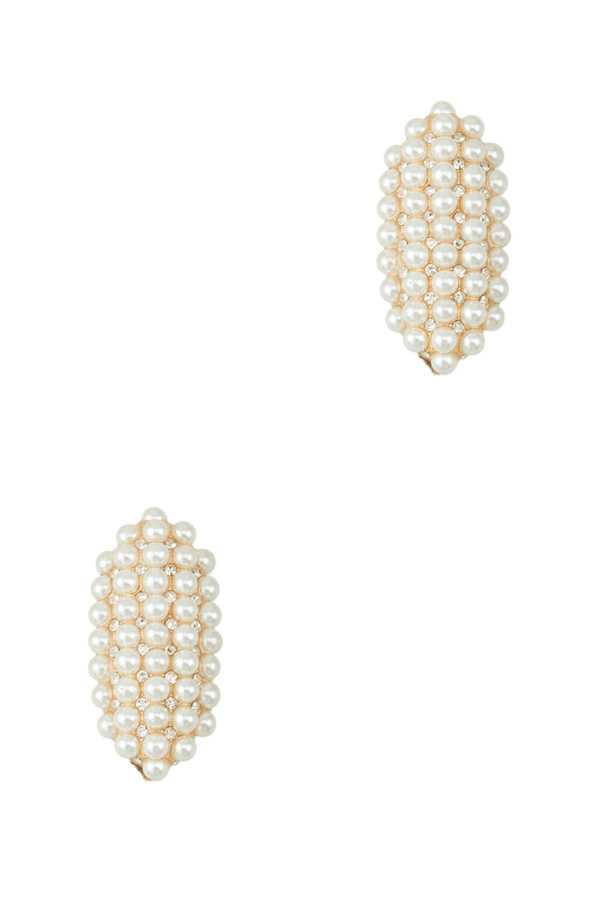 40mm Oval Stud with Rhinestone and Pearl