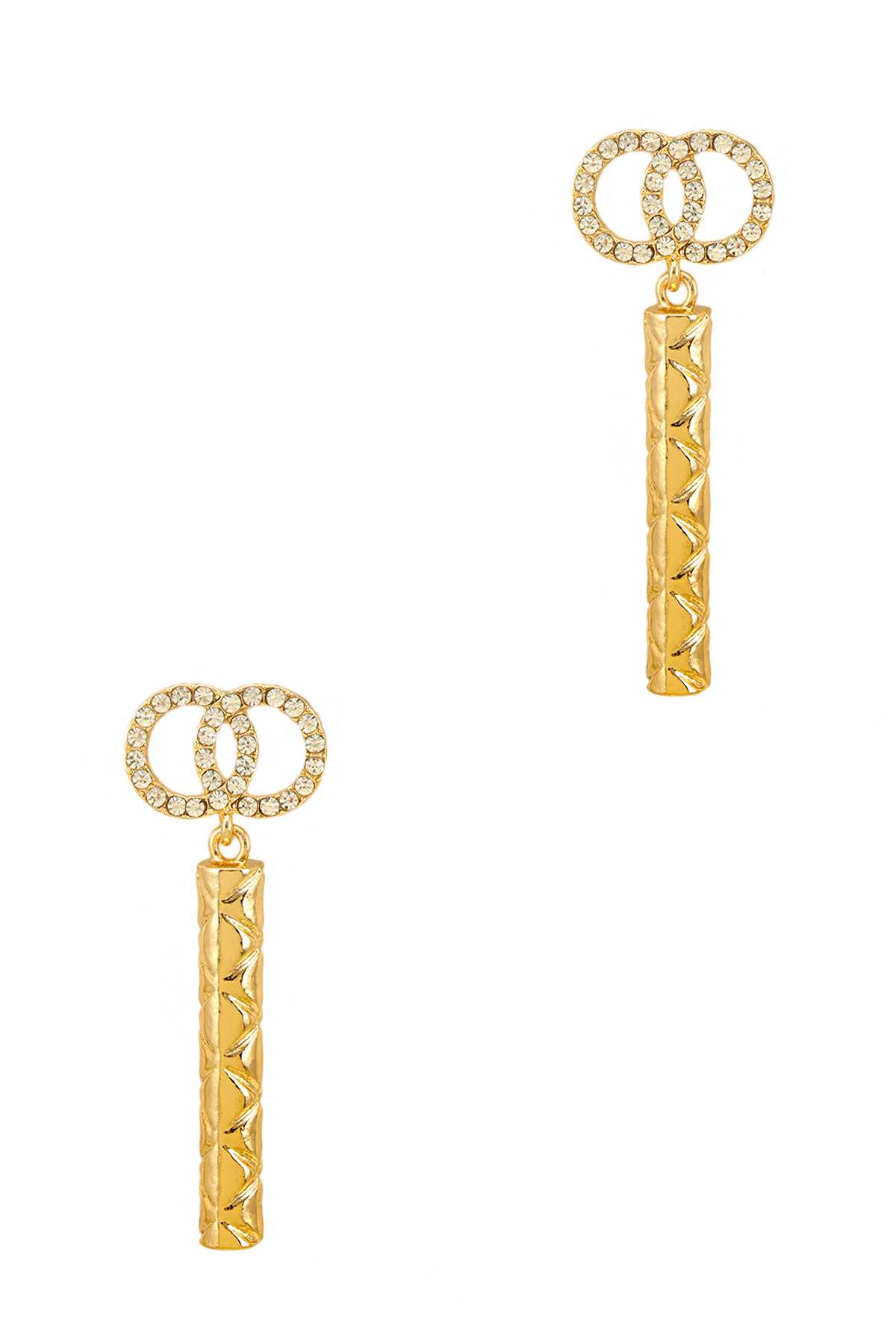 Quilted Metal Bar Double O Stud Earring