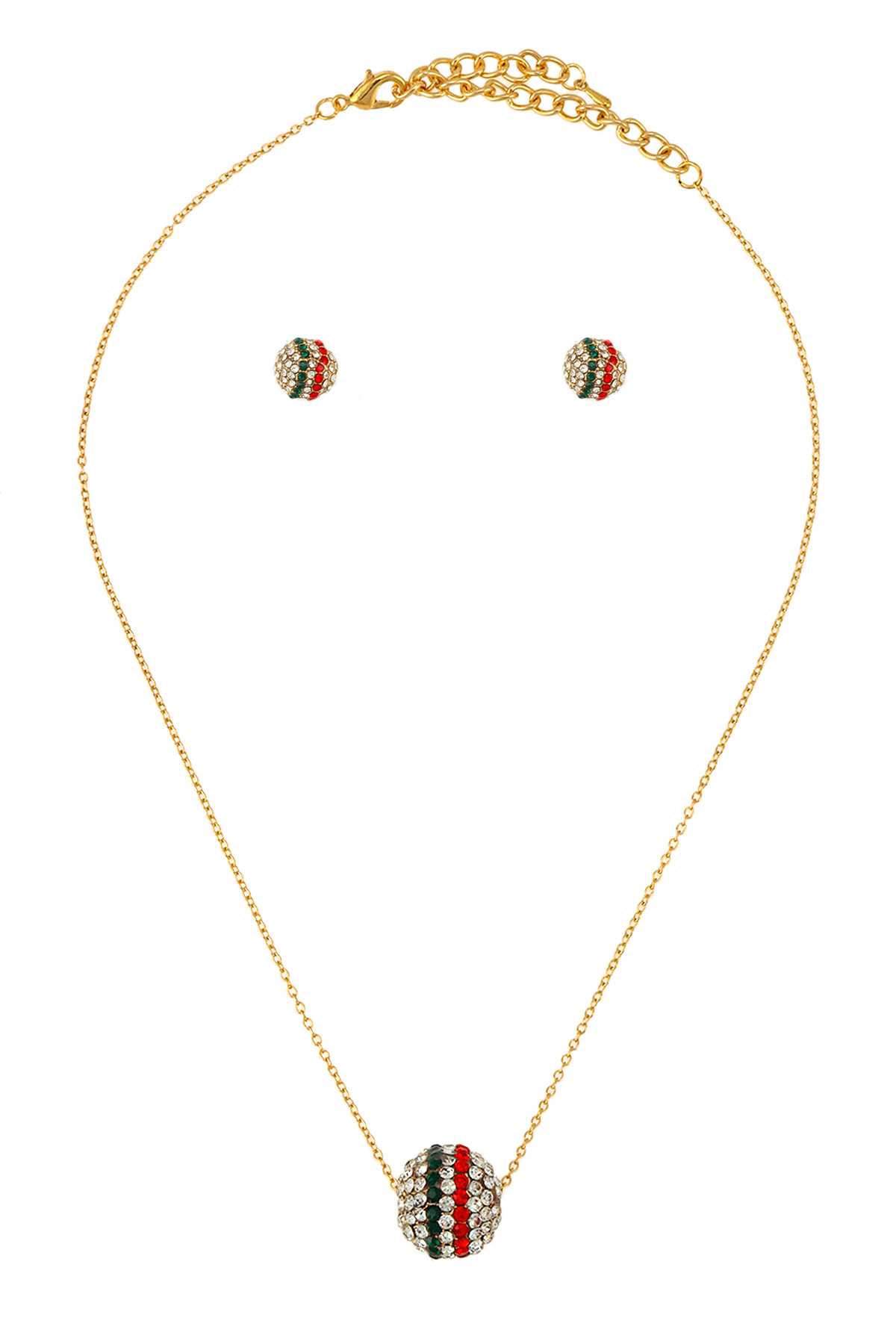 Rhinestone Circle Two Color Line Necklace Set