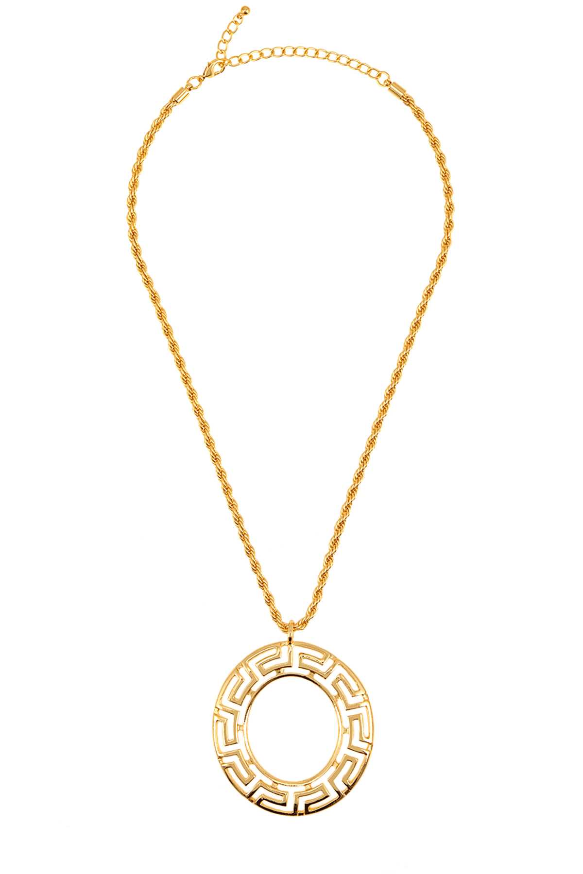 Greeky Pattern Donut Shape Pendant Necklace