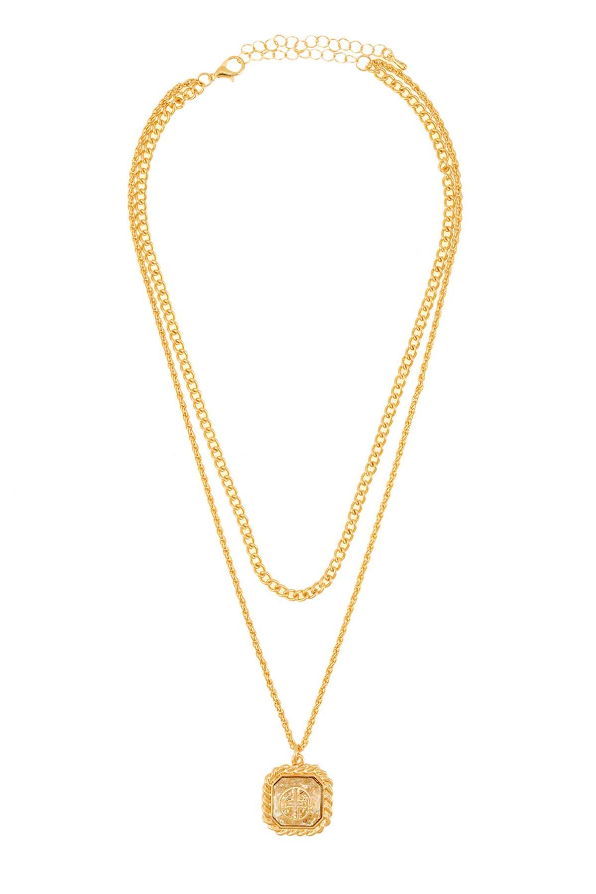 Crystal Square Accent Metal Chain Layered Necklace