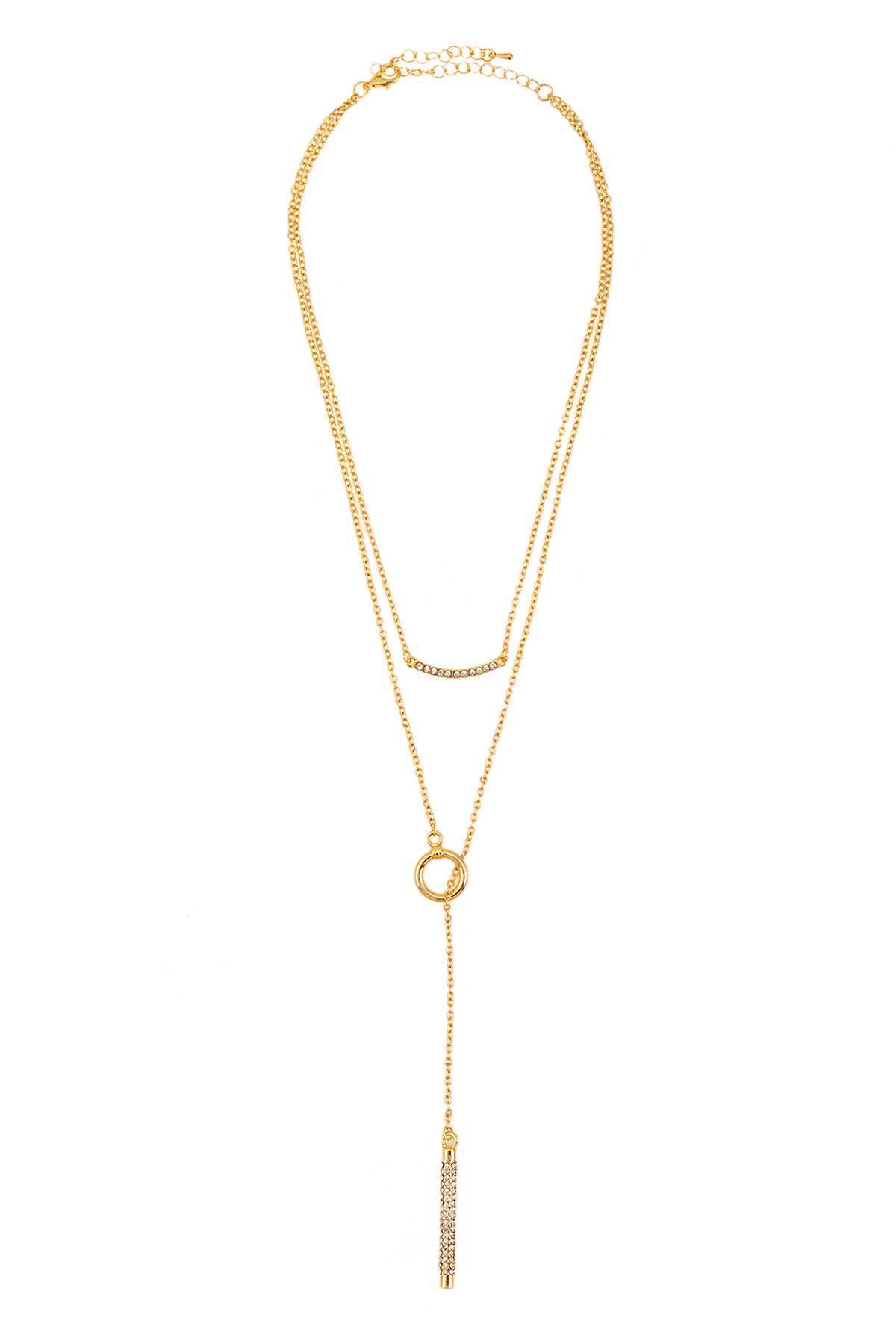Rhinestone Bar Charm Layered Toggle Chain Necklace